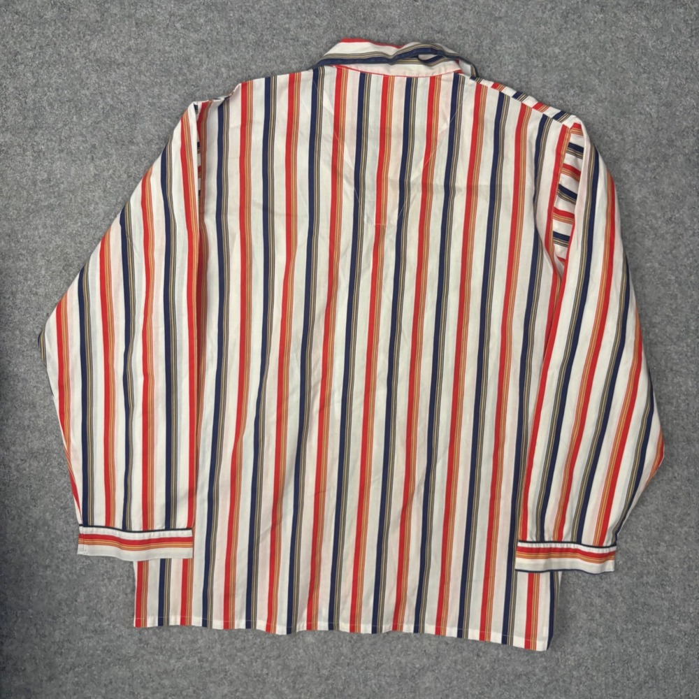 Vintage Andhurst Mens Pajama Top Red Navy Gold Striped Button Up Size L RN31104 - Picture 5 of 5